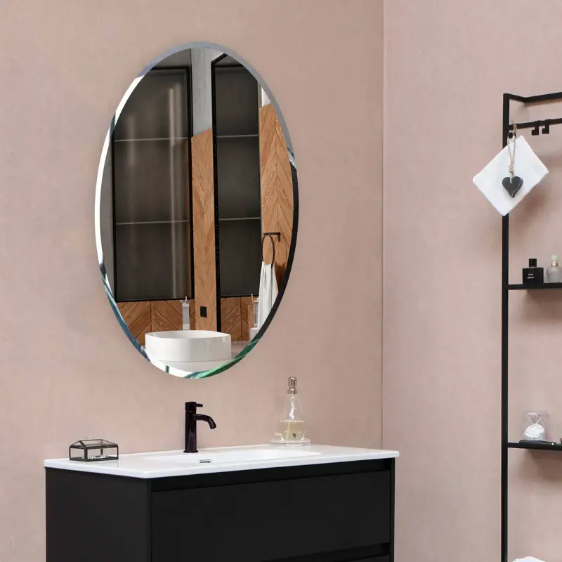 Scandinavian Frame less Beveled Oval Shaped Wall Mirror